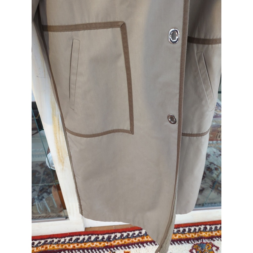 Vintage Orvis Canvas Sherpa Fur Trench Coat Jacket Long Womens 10 Brown Taupe - Picture 4 of 13
